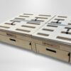 Wooden Trunk Mate storage drawers with durable metal handles and slotted lids, custom-fit for easy vehicle trunk organization.
